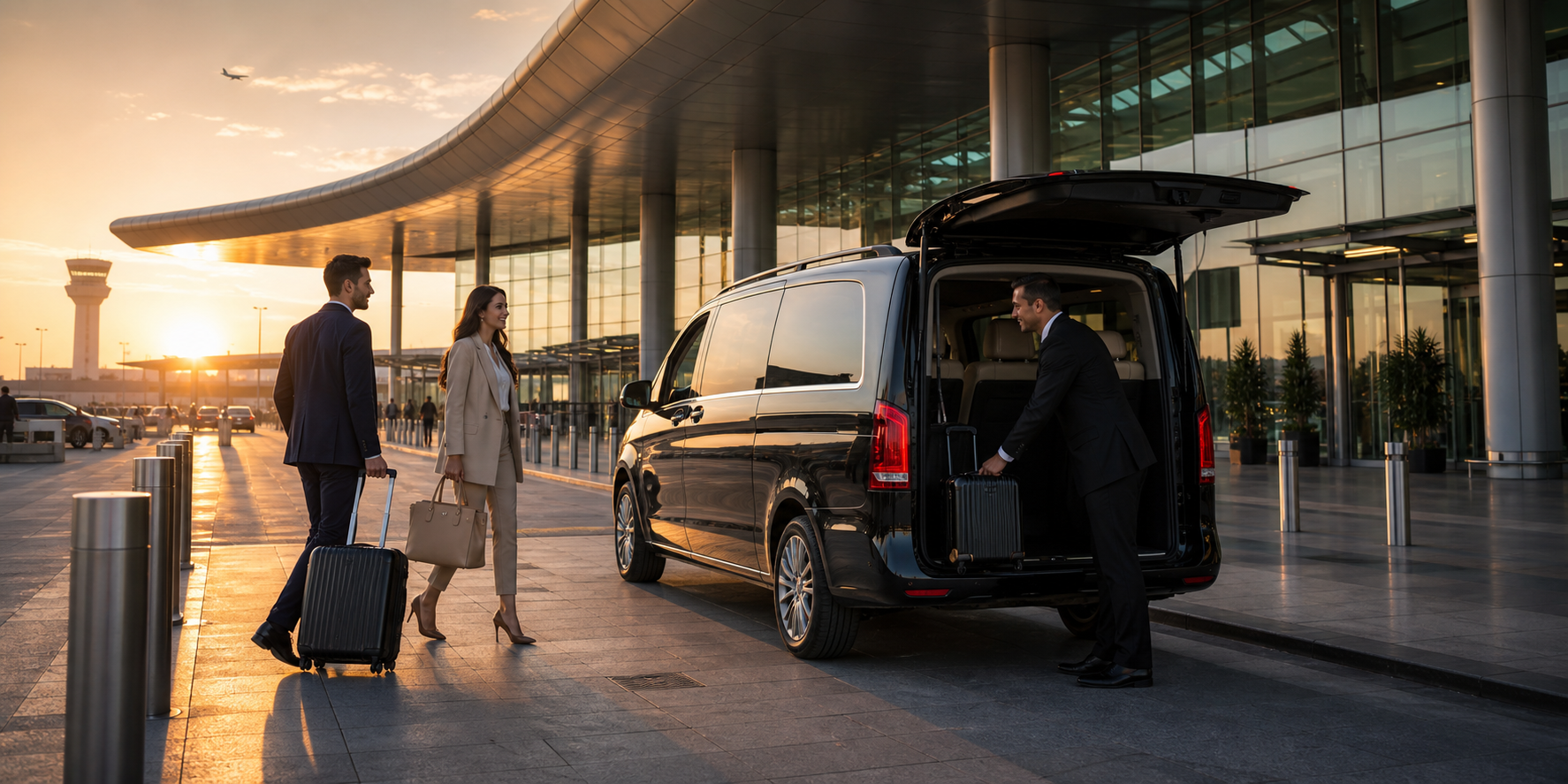 Havalimanı transfer için terminal önünde VIP araç ve bagaj desteği
